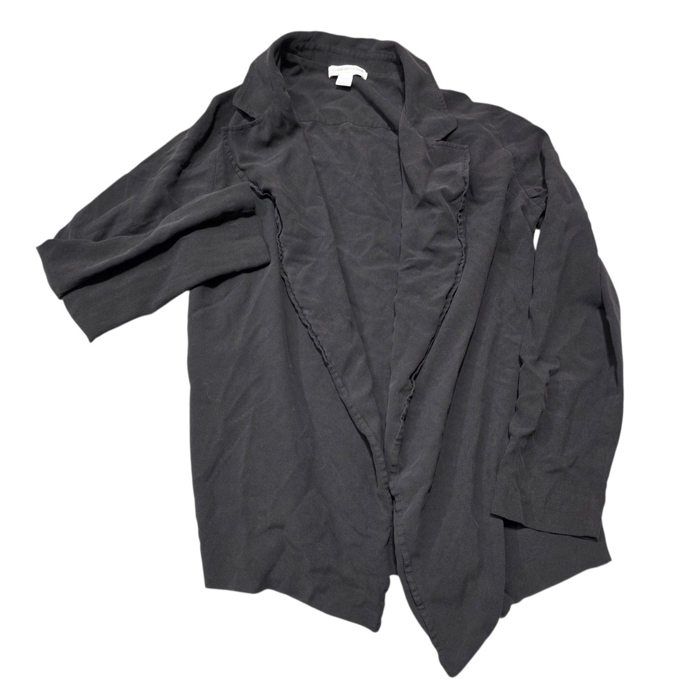 Coldwater Creek Classic Silk Drape Front Open Blazer Jacket Black Size 6